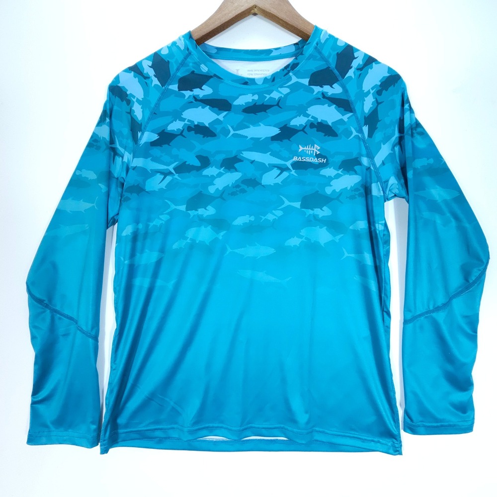 Streetwear Bassdash Fishing Shirt Mens L Blue Camo Long Sleeve Sun Protection